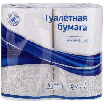 Туалетная бумага PREMIUM 3-*слойная белая 4 шт